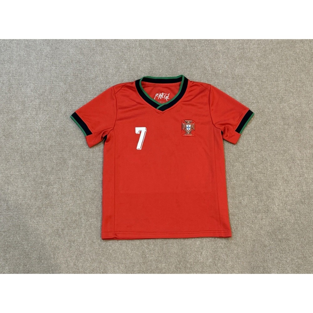 Kids Portugal #7 Ronaldo Soccer Jersey Youth Size 24 Red Green Football Shirt